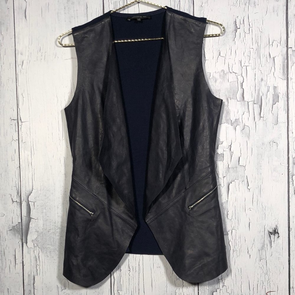 Lafayette 148 New York Front Leather Vest Sz P EUC